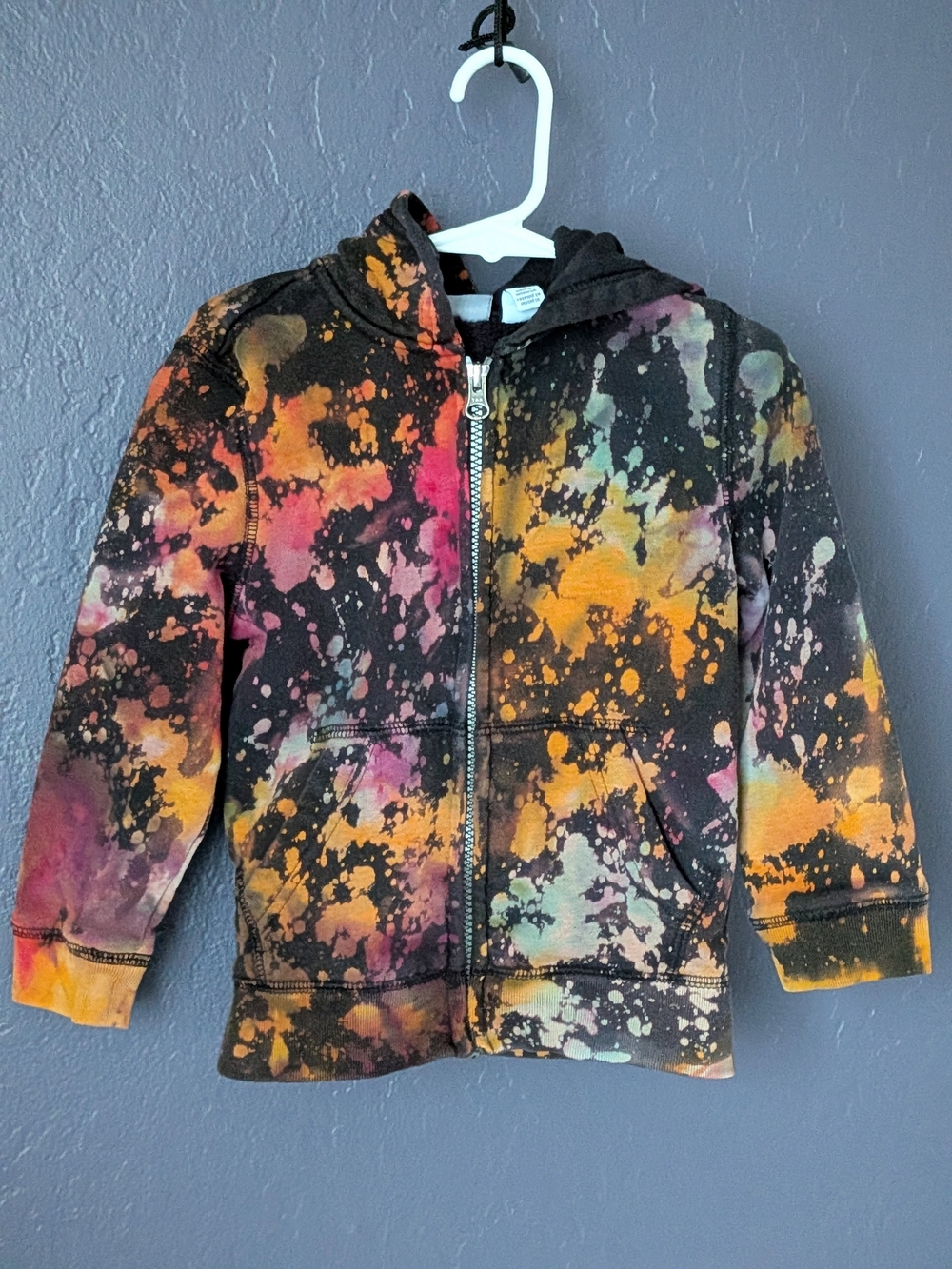 The Children's Place Black Zip Hoodie with Orange, Pink & Cream Splatter